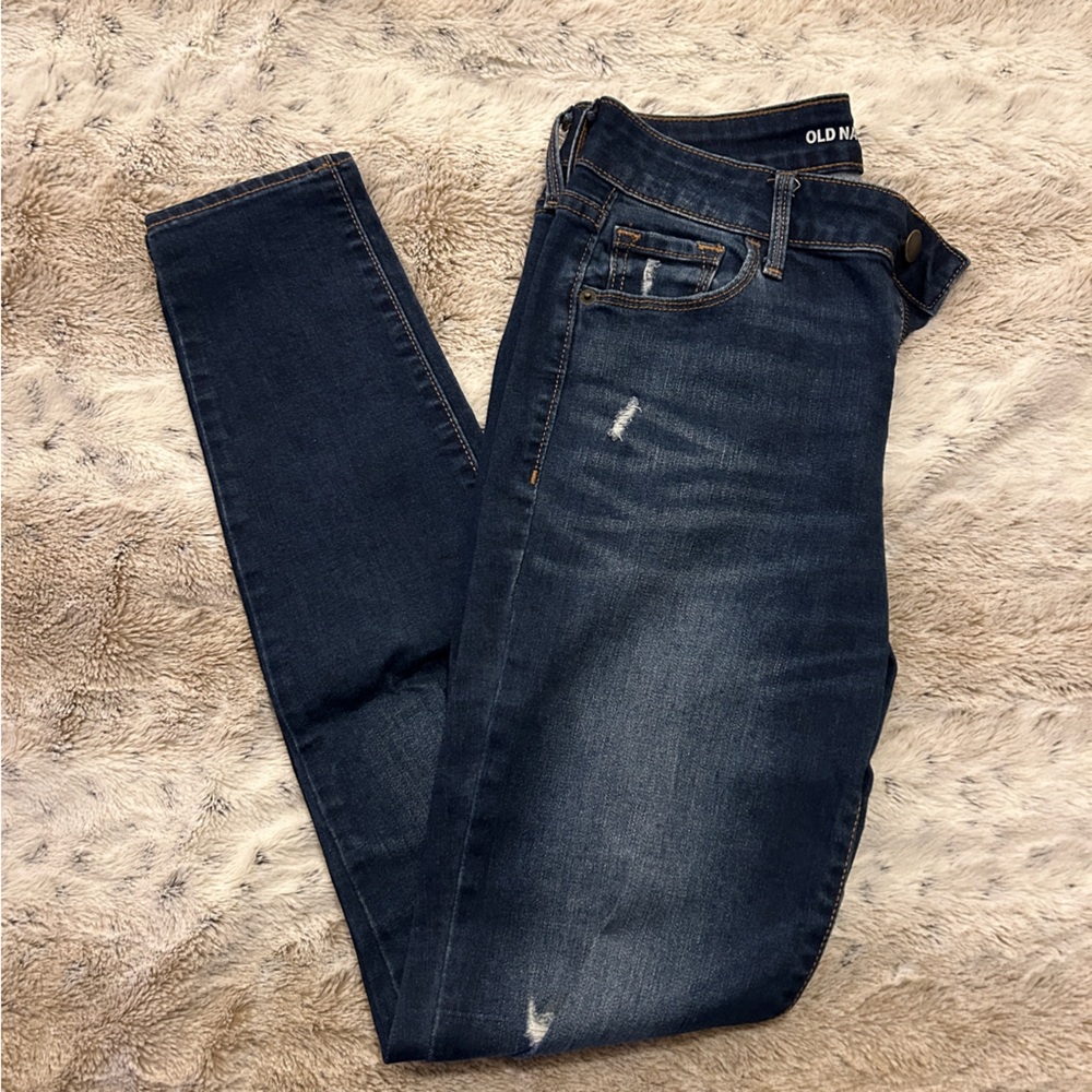 Old Navy MID RISE Blue Skinny Jeans with Lived-In Look